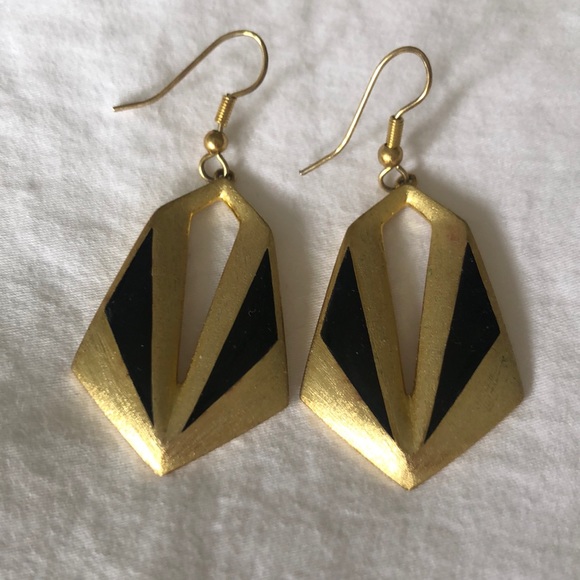 Gold & Black Drop Earrings - Picture 1 of 1